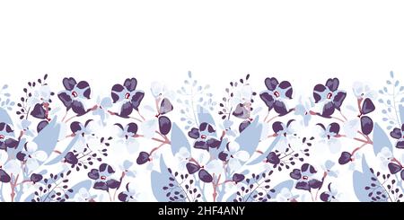 Vector floral seamless pattern, border. Horizontal panoramic design with lilac flowers. Stock Vector