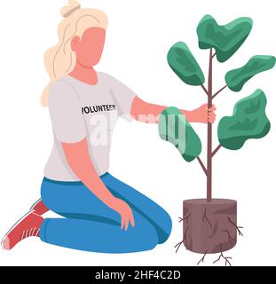 Volunteer with greenery semi flat color vector character Stock Vector