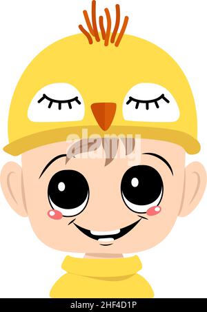 Avatar of a child with big eyes and a wide smile in a blue knitted hat ...