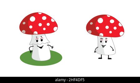 Funny happy cute small smiling mushroom fly agaric. Vector cartoon character illustration. Stock Vector