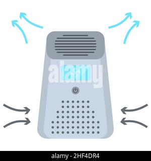 Air purifier. Virus filtering device including covid-19. Vector illustration in flat style on an isolated white background. Stock Vector