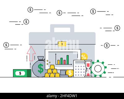 Investment portfolio in flat style. Financial concept. Vector illustration. Stock Vector