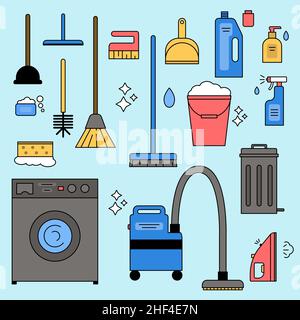 A set of equipment for cleaning the house. Vector illustration in flat style. Stock Vector