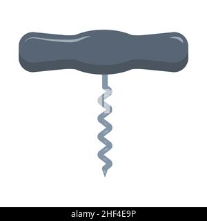 Wine opening corkscrew. Vector illustration in flat style on white isolated background. Stock Vector