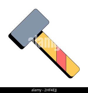Yellow sledgehammer. Building tool. Construction equipment. Vector illustration in flat style on white isolated background. Icon. Stock Vector