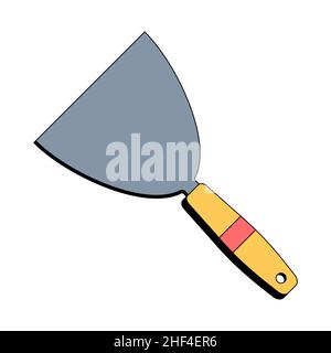 Yellow putty knife, spatula. Building tool. Construction equipment. Vector illustration in flat style on white isolated background. Icon. Stock Vector