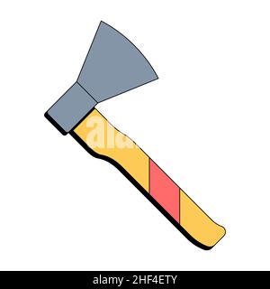 The ax is a hand tool for the forest, rescuers, warriors, home, garden, carpentry. Yellow hatchet. Vector illustration in flat style on white isolated Stock Vector