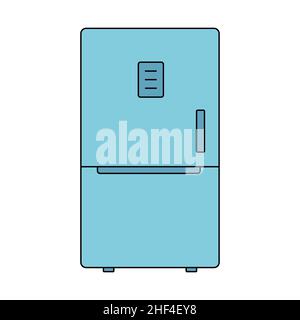 Blue refrigerator, fridge, icebox icon. Kitchen equipment for storing food. Vector illustration in flat line style on a white isolated background. Stock Vector