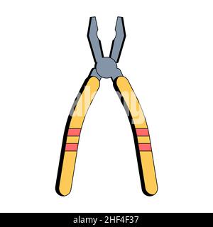 Yellow pliers. Building tool. Construction equipment. Vector illustration in flat style on white isolated background. Icon. Stock Vector