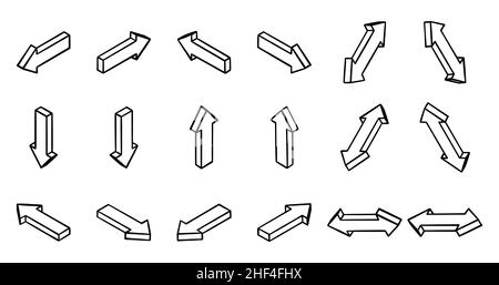 Set of isometric arrows. Use as side pointers, loading, cursor, refresh. Isolated vector illustration on white background. Stock Vector