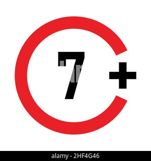 7 plus sign. Seven. Age restrictions, censorship, parental control. Icon for content and toys. Stock Vector