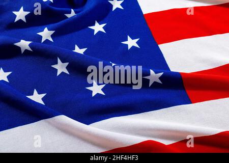 Full frame shot of white and red stripes with stars pattern on america flag Stock Photo