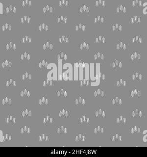 Seamless pattern with white fir trees on gray background. Simple fabric design. Vector illustration. Stock Vector