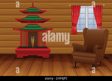 Cartoon interior of the chinese living room Stock Vector