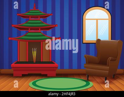 Cartoon interior of the chinese living room Stock Vector
