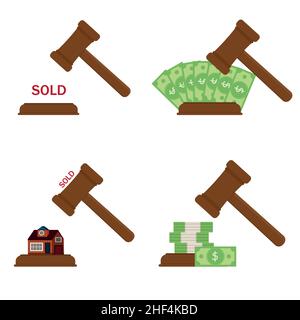Set of auction-themed icon illustrations, color isolated vector illustration on a white background Stock Vector