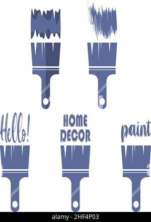 Set of paint brush and typography icons drawing in flat style silhouette Stock Vector