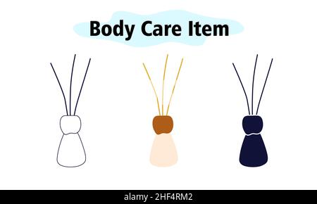Incense sticks in a glass bottle. Aromatherapy and relaxation. The fragrance of the house. Vector illustration in color, solid and linear design. Stock Vector