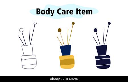 Incense sticks in a glass bottle. Aromatherapy and relaxation. The fragrance of the house. Vector illustration in color, solid and linear design. Stock Vector