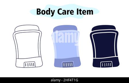 Solid deodorant in a plastic case to combat unpleasant odors in the armpits. Body care. Vector illustration in color, solid and linear design on a Stock Vector