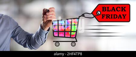Man drawing a black friday concept Stock Photo