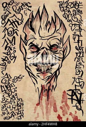 necronomicon like horror illustrated book page illustration Stock Photo ...