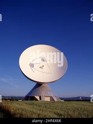 Germany. Bavaria. Raisting satellite earth station. Parabolic antenna communication dish. Stock Photo
