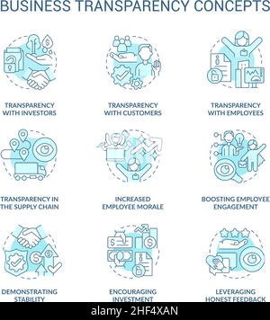 Business transparency turquoise concept icons set Stock Vector
