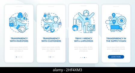Examples of transparency blue onboarding mobile app screen Stock Vector