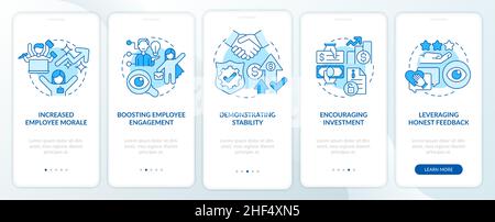 Benefits of transparency blue onboarding mobile app screen Stock Vector