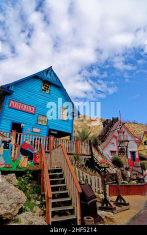 Post Office in Popeye Village in Anchor Bay - Sweethaven Village, Malta. 1st of February 2016 Stock Photo