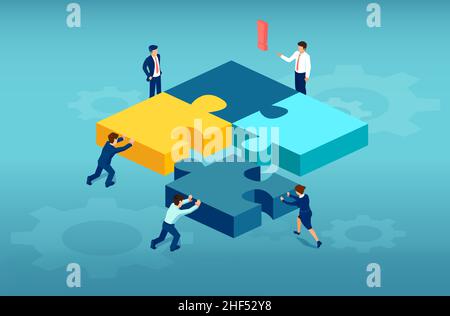 Vector of a business people team assembling puzzle pieces together Stock Vector