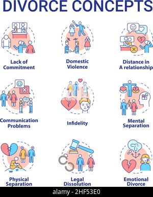 Divorce concept icons set Stock Vector