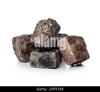 granite stone cobbles isolated on white background. natural cobblestone Stock Photo
