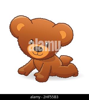 classic cute cuddly fuzzy brown teddy bear sitting and smiling vector ...