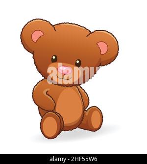 classic cute cuddly fuzzy brown teddy bear sitting and smiling vector ...