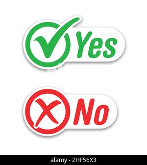 stylish green tick check yes mark and red cross no mark labels stickers isolated on white background vector set Stock Vector