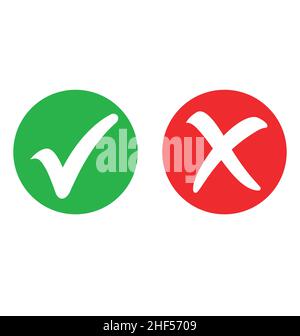 stylish green tick check mark and red cross mark in round boxes circles set isolated on white background vector Stock Vector