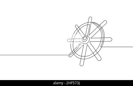 One continuous line wheel helm computer developer app concept. Business digital open source program. Data coding steering vector line illustration Stock Vector