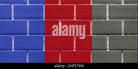 Artistic Triple Colored Brick Wall for Abstract Background Stock Photo