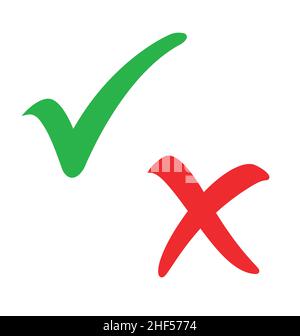 stylish green classic tick check mark and red cross mark vector set isolated on white background Stock Vector