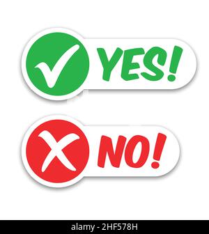 stylish green tick check yes mark and red cross no mark labels stickers isolated on white background vector set Stock Vector