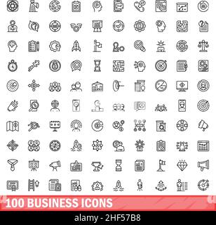 100 business icons set. Outline illustration of 100 business icons vector set isolated on white background Stock Vector