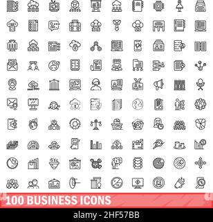 100 business icons set. Outline illustration of 100 business icons vector set isolated on white background Stock Vector