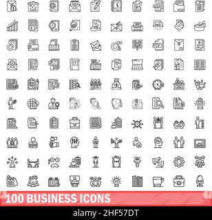 100 business icons set. Outline illustration of 100 business icons vector set isolated on white background Stock Vector
