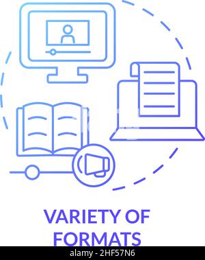 Variety of formats blue gradient concept icon Stock Vector