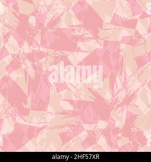 Abstract painted vector glitch style seamless pattern background. Duotone pink cream backdrop with overlapping bold brush strokes. Scribble imperfect Stock Vector