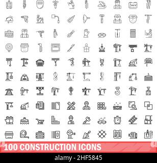 100 construction icons set. Outline illustration of 100 construction icons vector set isolated on white background Stock Vector