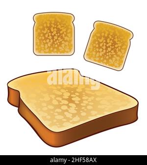 simple cartoon toast icons top and isometric views vector isolated on white background Stock Vector