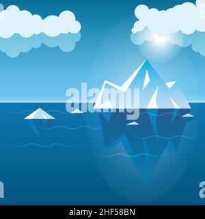 Underwater iceberg icon in flat style. Berg seascape vector illustration on isolated background. Antarctica ecology sign business concept. Stock Vector